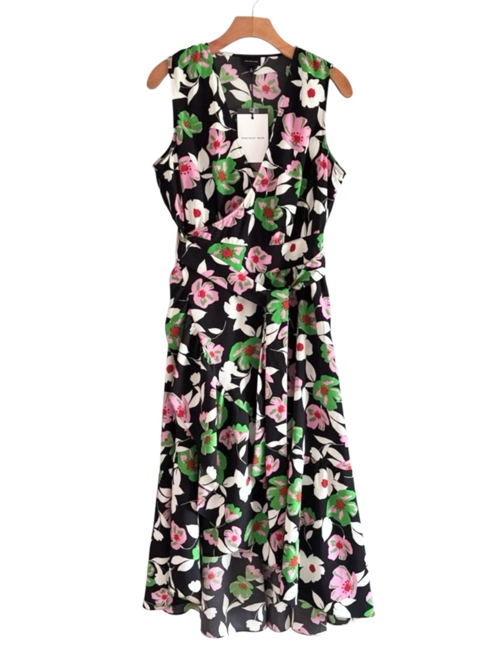 WHO WHAT WEAR 80’s Tie Waist Wrap Dress S NWT